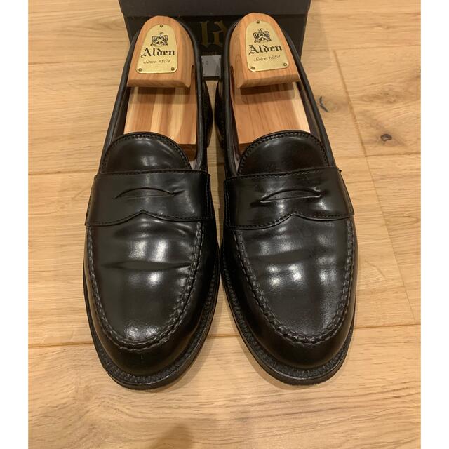 メンズ美品 オールデン ALDEN 987 ブラック コードバン ローファー