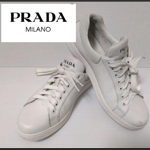 のため プラダ PRADA スニーカー 革 27〜27.5cm ホワイト 4E3484 いく