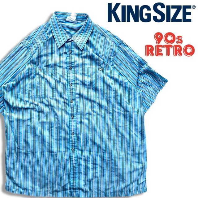 キングサイズ 半袖 ストライプシャツ ネイビー XL KINGSIZE
