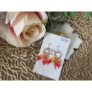 ♡限定1点♡ハンドメイド ピアス リング リーフ レッド パール No.310♡(ピアス)