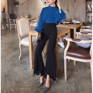 ボトムス ワイドパンツ ベルボトム パンツ 通気性 ストレッチ性 ブラック(その他)