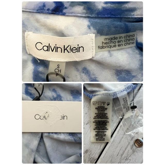 Calvin Klein(カルバンクライン)のタグ付　極美品　カルバンクライン　花柄シャツワンピース　S～M相当 レディースのワンピース(ひざ丈ワンピース)の商品写真