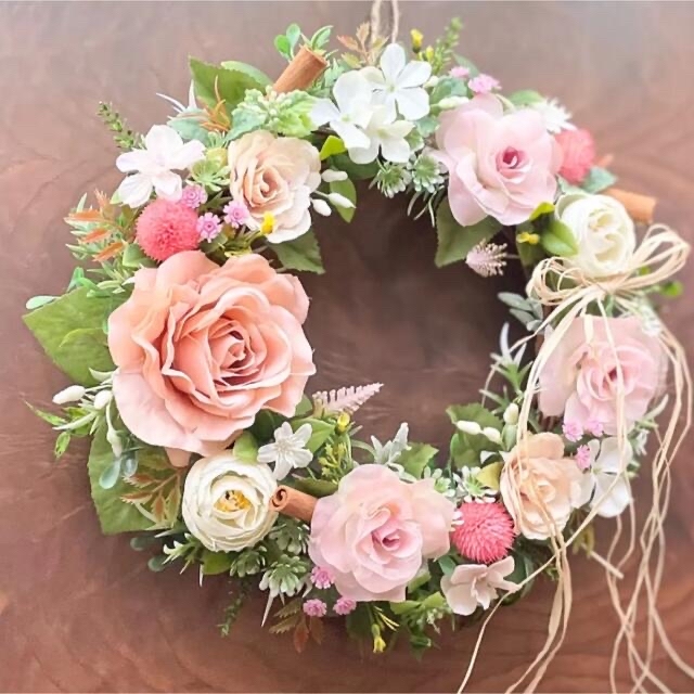 ナチュラルアンティーク調♡ピンクローズのリース♡フラワーリース