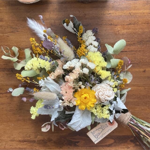 ドライフラワースワッグ 北海道の夏　菜の花イエローとホワイトポプラ