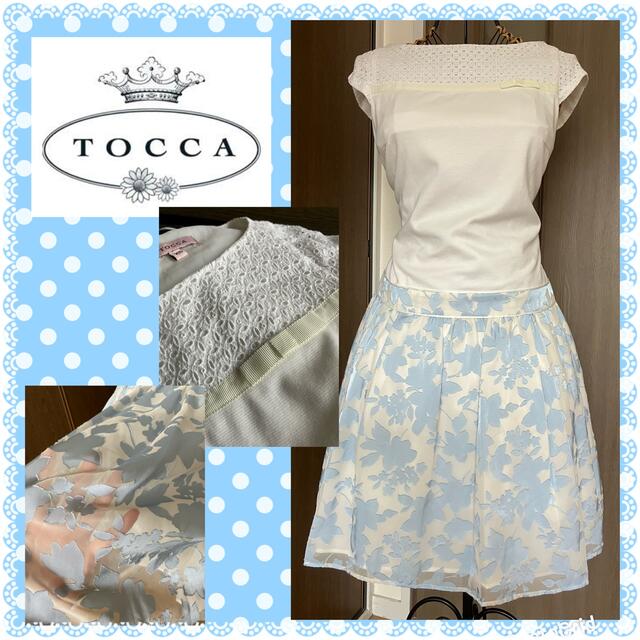 TOCCA(トッカ)のトッカ★TOCCA★良品★オーガンジー★胸元パンチデザイン★ドッキングワンピース レディースのワンピース(ひざ丈ワンピース)の商品写真