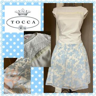 トッカ(TOCCA)のトッカ★TOCCA★良品★オーガンジー★胸元パンチデザイン★ドッキングワンピース(ひざ丈ワンピース)