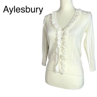 アリスバーリー(Aylesbury)の美品　アリスバーリー　フリルカーディガン　白　 M～L シフォン　七分袖　薄手(カーディガン)