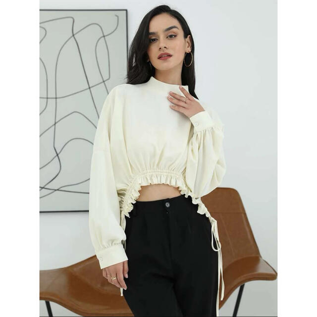 ZARA(ザラ)のドロップショルダー ドローストリング フリル袖 ブラウス SHEIN レディースのトップス(シャツ/ブラウス(長袖/七分))の商品写真