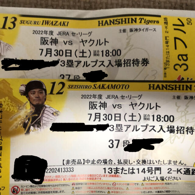 阪神タイガース(ハンシンタイガース)の阪神vsヤクルト　チケット チケットのスポーツ(野球)の商品写真