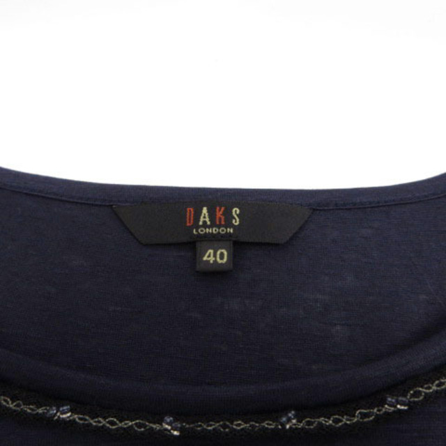 DAKS(ダックス)のダックス DAKS カットソー 七分袖 ビーズ ロゴ 日本製 ネイビー 紺 40 レディースのトップス(その他)の商品写真