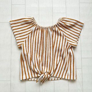 ザラキッズ(ZARA KIDS)の美品★ zara kids ストライプ柄サマーニットショートトップス 5Y(Tシャツ/カットソー)