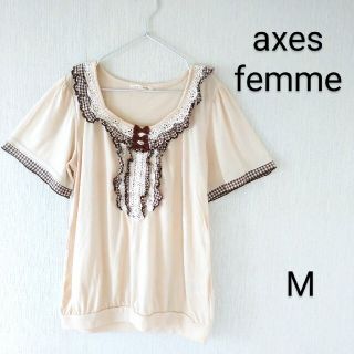 アクシーズファム(axes femme)の【最後の1着です！】アクシィーズファム (M) 美品 半袖カットソー リボン(カットソー(半袖/袖なし))