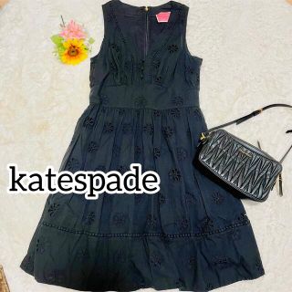 ケイトスペードニューヨーク(kate spade new york)のkatespade ケイトスペード フラワー　ワンピース　ブラック　黒　Mサイズ(ひざ丈ワンピース)