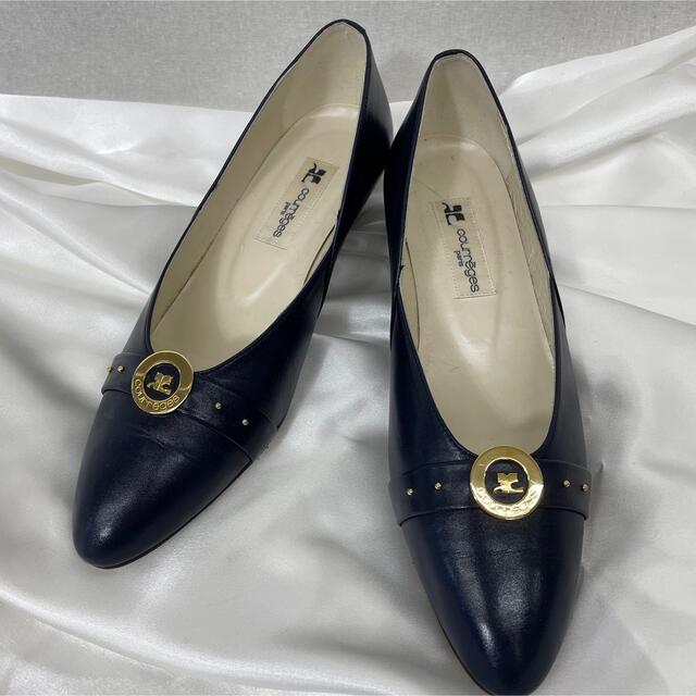 SH110 used クレージュ ネイビー パンプス シューズ レトロ | フリマアプリ ラクマ