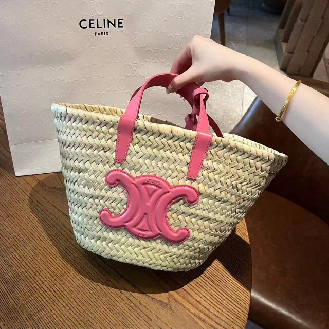 セリーヌ　CELINE ラフィア　カゴバッグ　ピンク