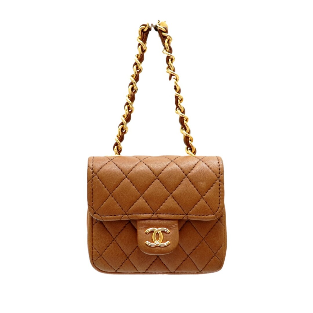 CHANEL(シャネル)のシャネル ミニミニ マトラッセ チェーンベルト ウエスト ポーチ レディース ブラウン 茶 ゴールド金具 ラムスキン ウエストバッグ ターンロック CHANEL レディースのバッグ(ボディバッグ/ウエストポーチ)の商品写真