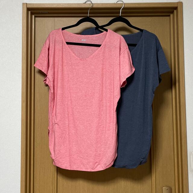UNIQLO(ユニクロ)のエアリズムシームレスVネックロングT（半袖）　2枚 レディースのトップス(Tシャツ(半袖/袖なし))の商品写真