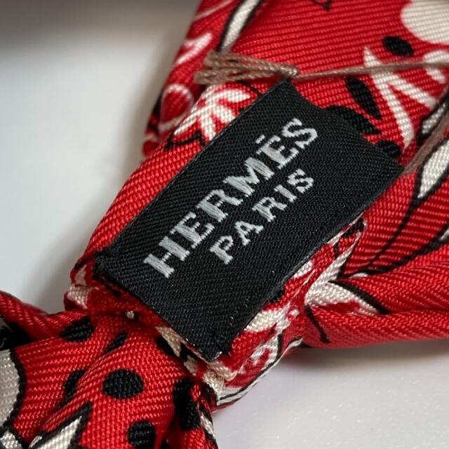 Hermes(エルメス)のエルメス HERMES ヌーパピヨン ボタニカル ホース 馬  ボウタイ チョウタイ リボン 蝶ネクタイ シルク レッド×ホワイト×ブラック 未使用 メンズのファッション小物(ネクタイ)の商品写真