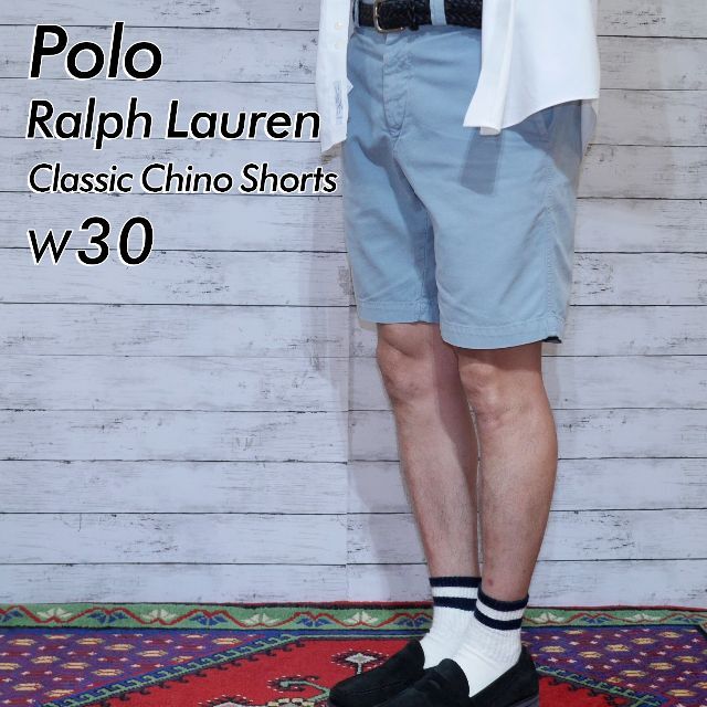 POLO RALPH LAUREN(ポロラルフローレン)のW30 ポロラルフローレン プリントロゴ チノショートパンツ ハーフパンツ 水色 メンズのパンツ(ショートパンツ)の商品写真