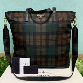 プラダ(PRADA)の【付属品完備】Prada 2way ナイロン　チェック　トートバッグ(トートバッグ)