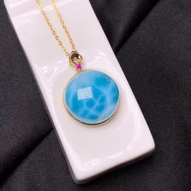 天然】ラリマー ペンダントトップ k18 17mm-