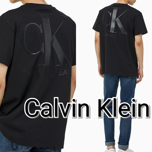 Calvin klein calvinklein フェイクレザーロゴTシャツ　黒