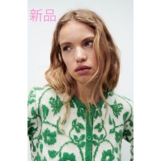 ザラ(ZARA)の新品タグ付き！ZARA ザラ＊フラワージャガードニットカーディガン　M(カーディガン)