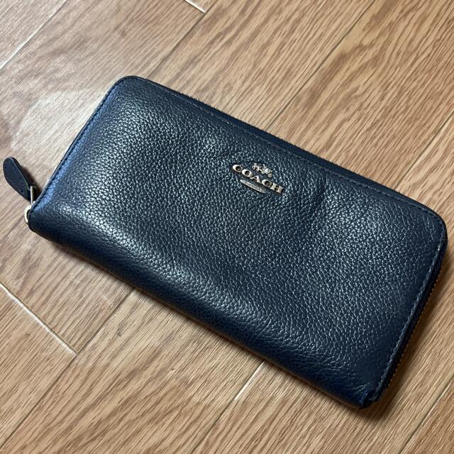 COACH(コーチ)のCOACH コーチ 長財布 ネイビー 紺×シルバー ラウンドジッパー レディースのファッション小物(財布)の商品写真