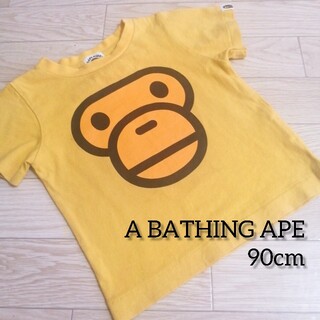 アベイシングエイプ(A BATHING APE)のベイプBAPEKIDS90cm黄色イエローフェイスデザインTシャツトップス(Tシャツ/カットソー)