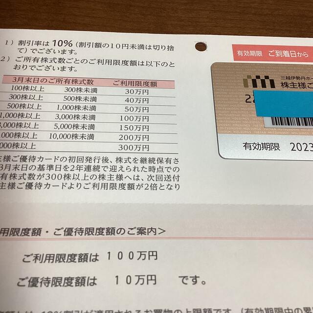 三越伊勢丹　株主優待カード　ご利用上限100万 チケットの優待券/割引券(ショッピング)の商品写真