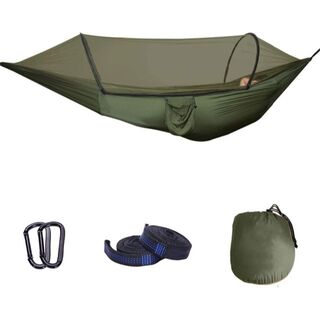 緑色ハンモックテント蚊帳付き1~2人用 260X140cm 耐荷重300kg(寝袋/寝具)