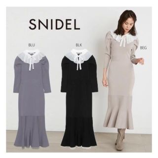 スナイデル(SNIDEL)のSNIDEL プリーツカラーニットワンピース(ロングワンピース/マキシワンピース)