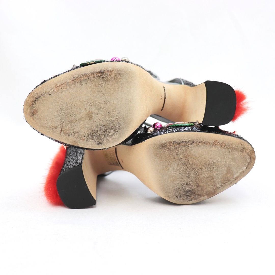 美品 ドルチェアンドガッバーナ アンクルストラップパンプス レディース 黒 35 グリッター ファー スタッズ装飾 DOLCE&GABBANA 美品 ドルチェアンドガッバーナ ローヒールパンプス レディース 35