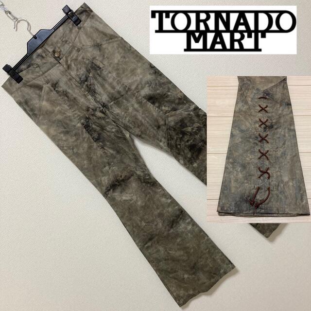 良品◆TORNADO MART◆マーブル コーティング 編上げ フレアーパンツ