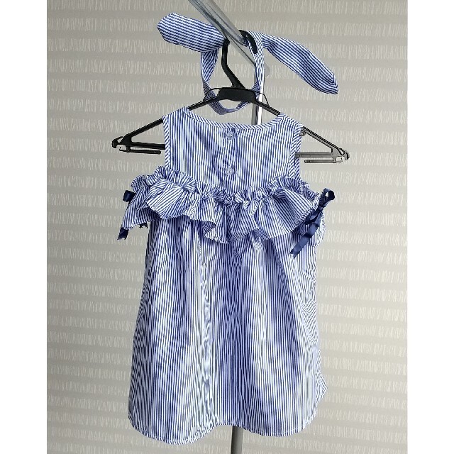 女の子 ドレス ワンピース ストライプ 110 カチューシャ付き キッズ/ベビー/マタニティのキッズ服女の子用(90cm~)(ワンピース)の商品写真