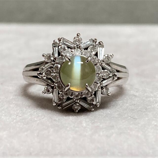 Pt900 2.93ct　クリソベリルキャッツアイとダイヤモンドのリング　指輪