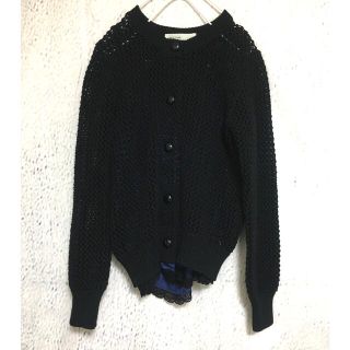 サカイ(sacai)のsacai ブラック　× 青　 ニットカーディガン　レザーボタン　(カーディガン)