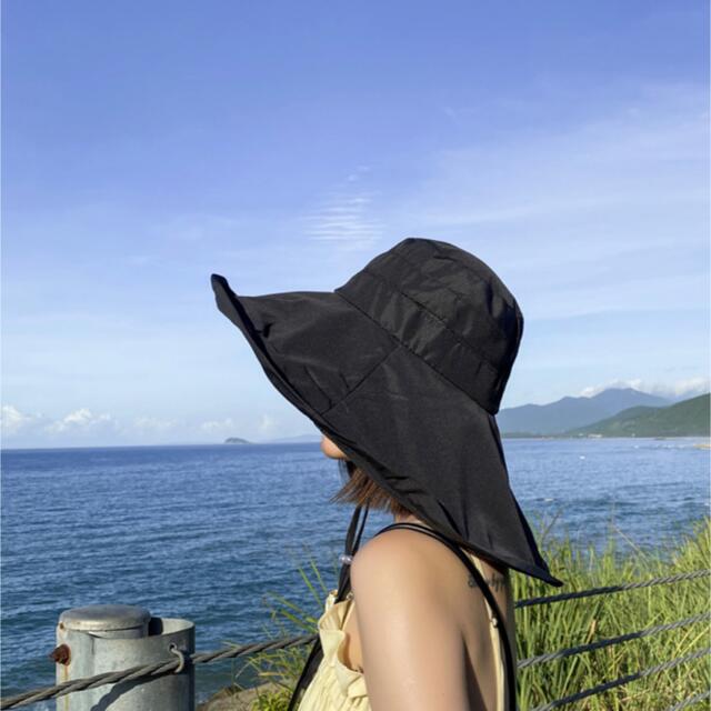 アウトドアレディース帽子 UV95% 紫外線カット つば広 折りたたみ ブラック レディースの帽子(ハット)の商品写真