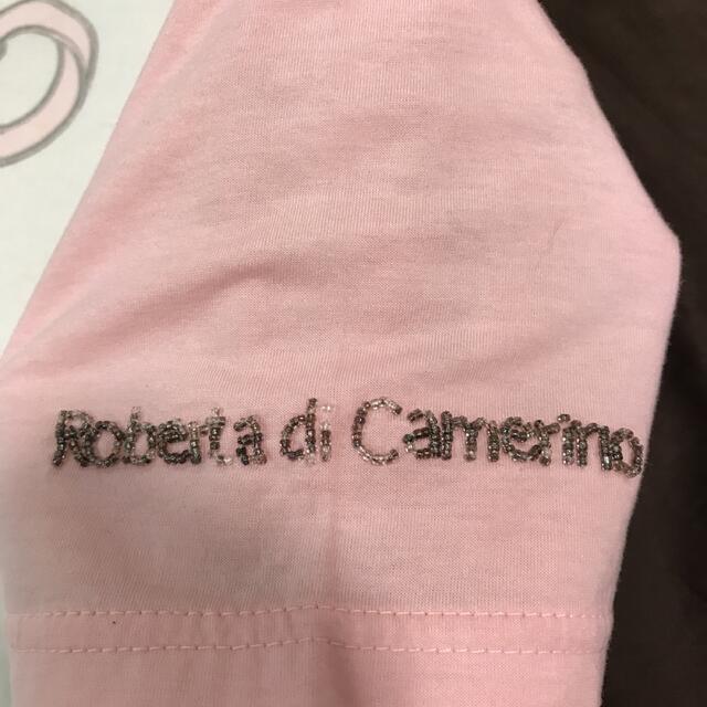 ROBERTA DI CAMERINO(ロベルタディカメリーノ)のRoberta ロベルタ　半袖Tシャツ　バイカラー　刺繍アップリケ　ロゴ　M レディースのトップス(Tシャツ(半袖/袖なし))の商品写真