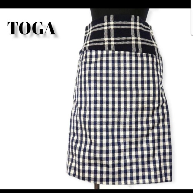 TOGA(トーガ)の大特価トーガ TOGA チェック柄膝丈タイトスカート  34 ネイビー/ホワイト レディースのスカート(ひざ丈スカート)の商品写真