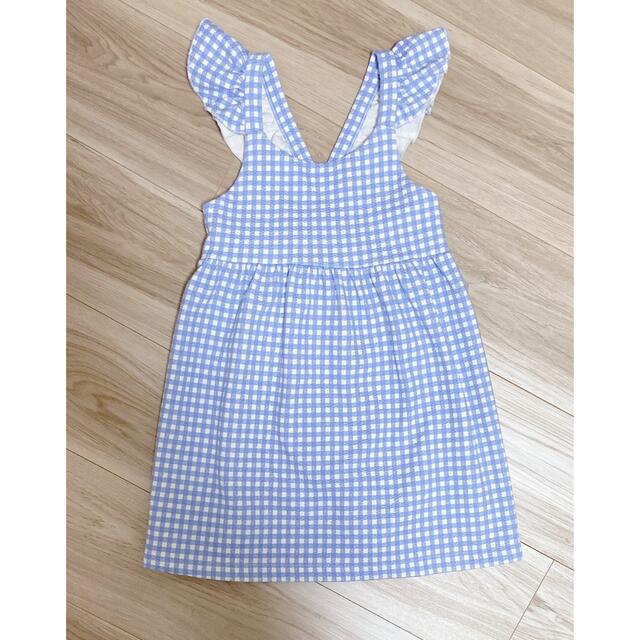 ZARA(ザラ)のZARA ギンガムジャカードワンピースミディアムブルー 104cm キッズ/ベビー/マタニティのキッズ服女の子用(90cm~)(ワンピース)の商品写真