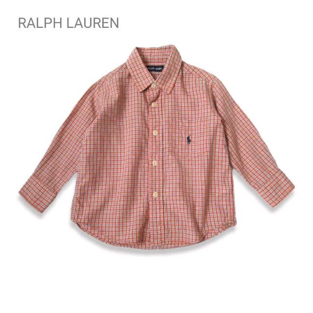 Ralph Lauren(ラルフローレン)のラルフローレン 90 チェックシャツ オレンジ 長袖 綿 コットン キッズ/ベビー/マタニティのキッズ服男の子用(90cm~)(ブラウス)の商品写真