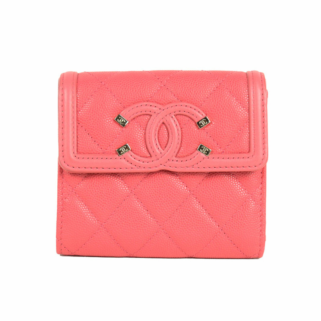 シャネル CHANEL CCフィリグリー スモール フラップ ウォレット AP0375 ピンク ゴールド金具 キャビアスキン レディース 三つ折り財布