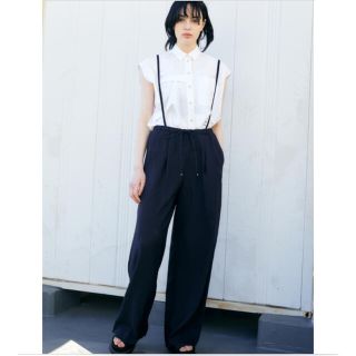 エンフォルド(ENFOLD)の☆新品、未使用品☆ リネンライク ワイドゴムTROUSERS ブラウン　38(カジュアルパンツ)