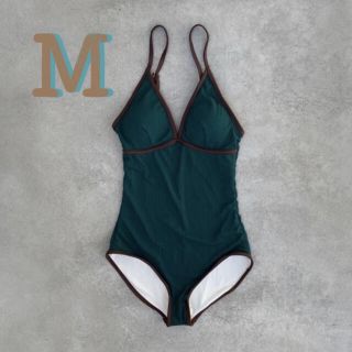 レディース 水着 パイピング ワンピース グリーン M 人気 韓国 通販 海外(水着)