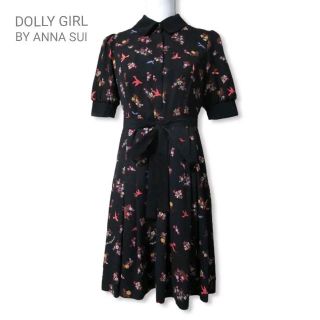 ドーリーガールバイアナスイ(DOLLY GIRL BY ANNA SUI)の美品 ドーリーガールバイアナスイ ワンピース 総柄 黒 ブラック 花柄 1 S(ひざ丈ワンピース)