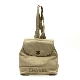 シャネル(CHANEL)のシャネル CHANEL バックパック CC ココマーク チェーン リュックサック 麻 ベージュ(リュック/バックパック)