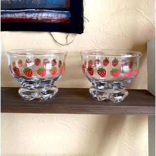 東洋佐々木ガラス - 昭和レトロ　アイスクリームカップ　いちご柄　デザート皿　東洋ガラス　レトロポップ
