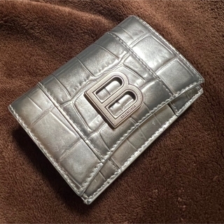 バレンシアガ(Balenciaga)のBALENCIAGA  三つ折り　財布　クロコ　Bロゴ　シルバー(財布)