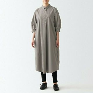 ムジルシリョウヒン(MUJI (無印良品))の◆新品◆  無印良品 ブロード七分袖ワンピース／Ｍ／モカブラウン(ひざ丈ワンピース)